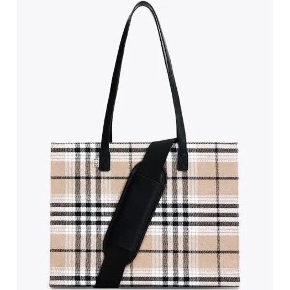BÉIS The Work Tote in Plaid with Shoulder Strap Discontinued Colorway